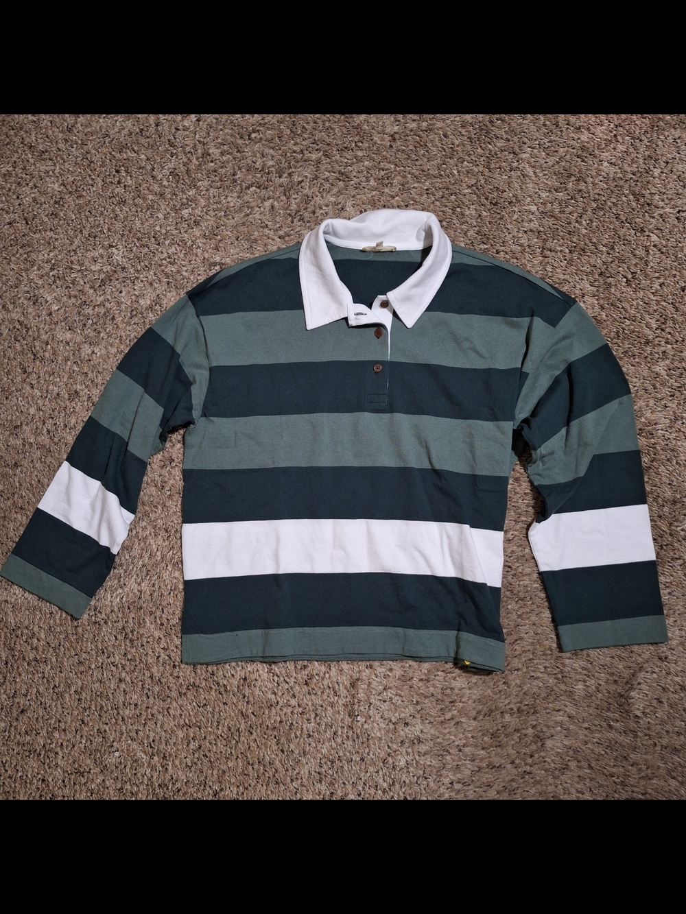 Madewell Striped Rugby Long Sleeve Polo Shirt - Size M - Green/White